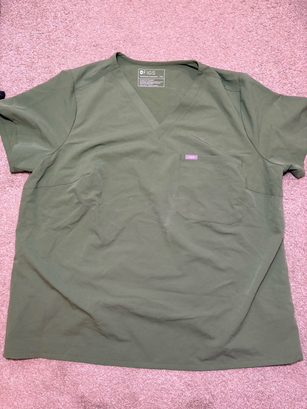FIGS Scrub Top Women 3XL Moss Green V-Neck 3-Pocket Technical Collection